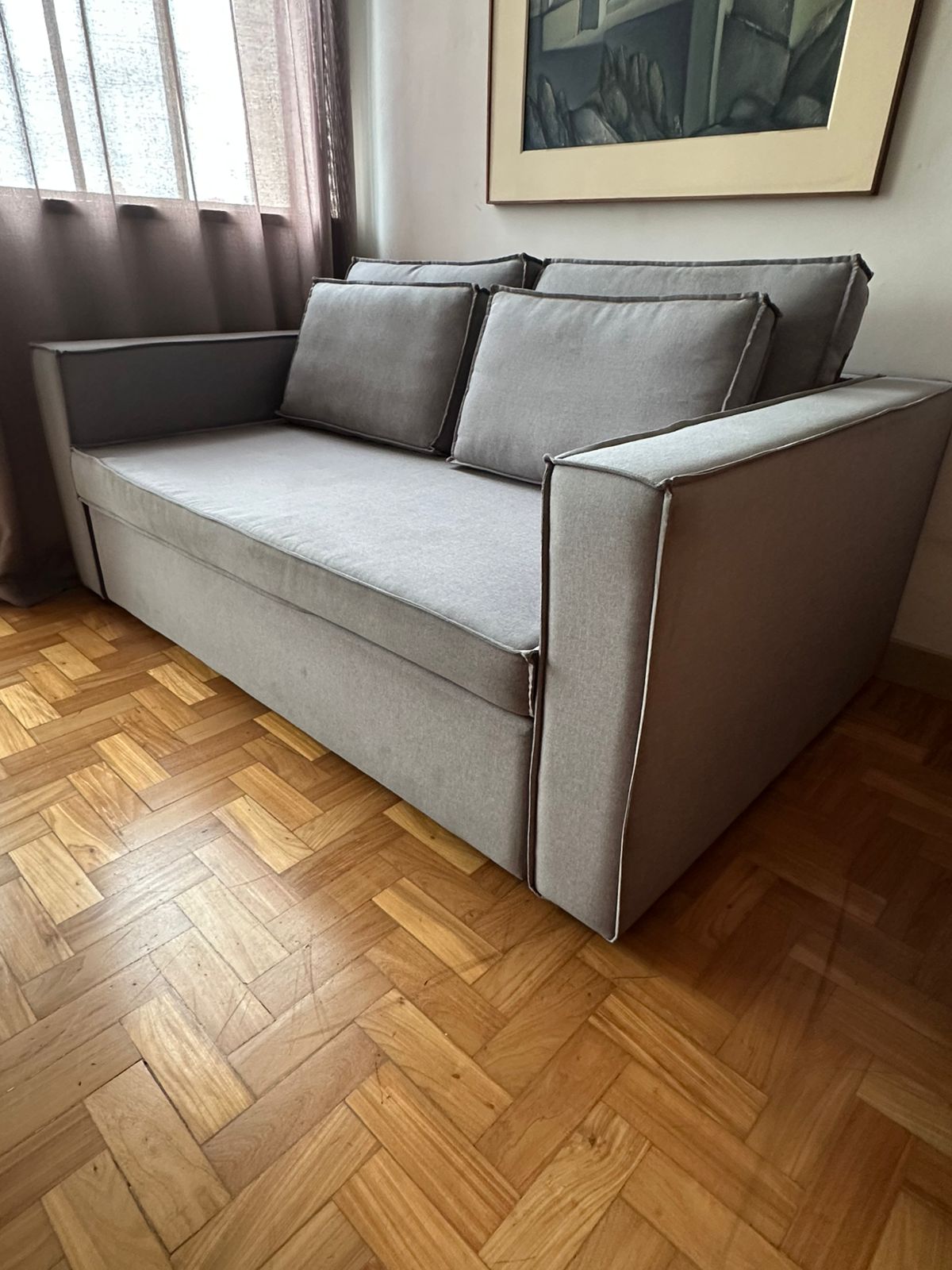 Sofá cama cinza com extensão cama de casal padrão