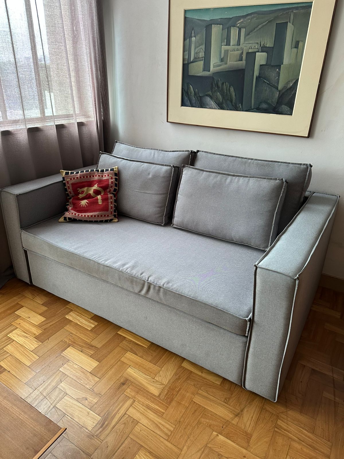 Sofá cama cinza com extensão cama de casal padrão