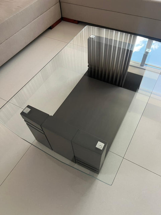Mesa de centro com tampo em vidro 10 mm madeira imbuia