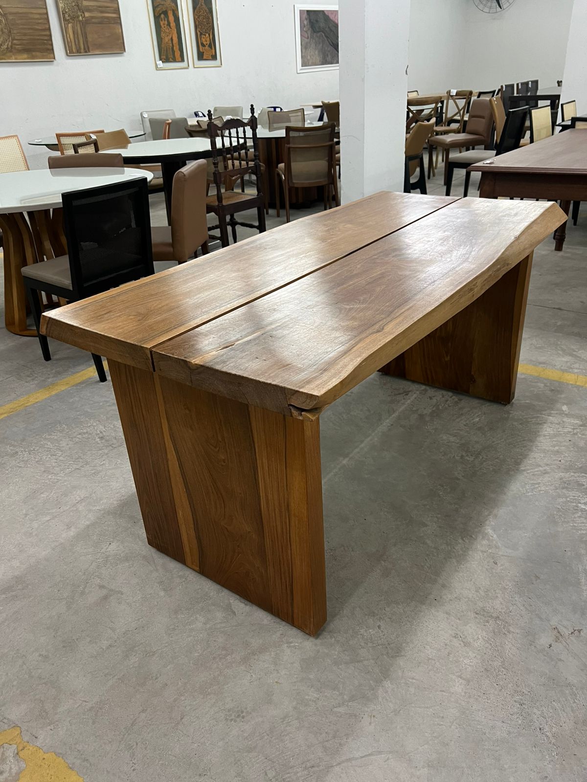 Mesa de Madeira Maciça Rústica com pés duplos retangulares