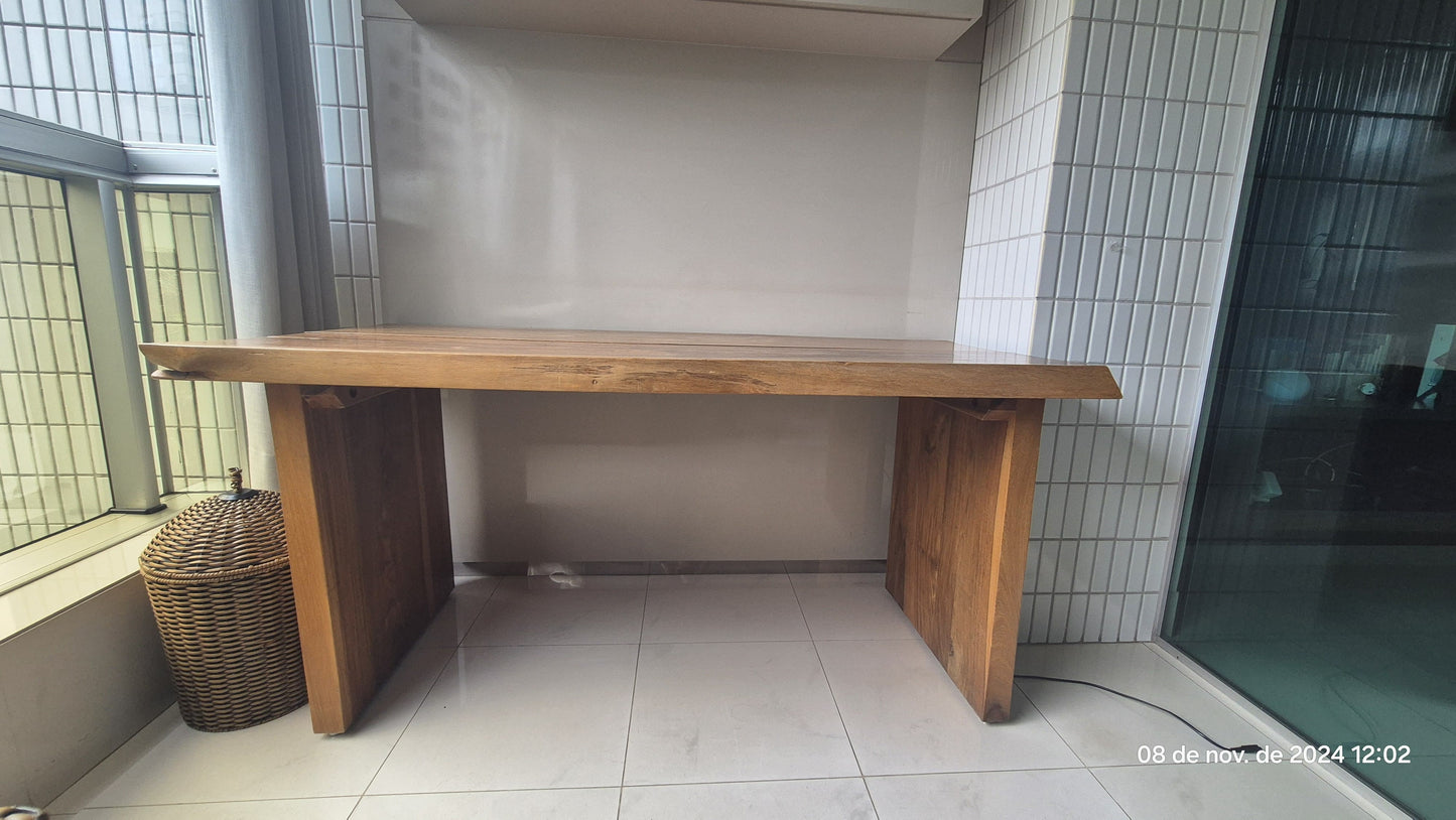 Mesa de Madeira Maciça Rústica com pés duplos retangulares