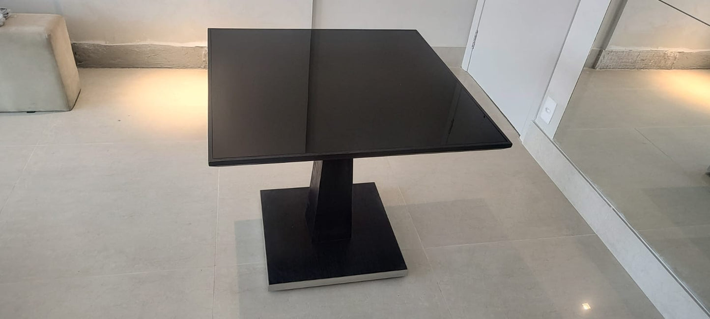 Mesa lateral madeira ebanizada como tampo em vidro laqueado preto Prodomo