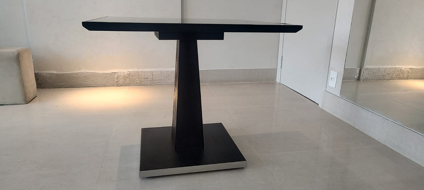 Mesa lateral madeira ebanizada como tampo em vidro laqueado preto Prodomo