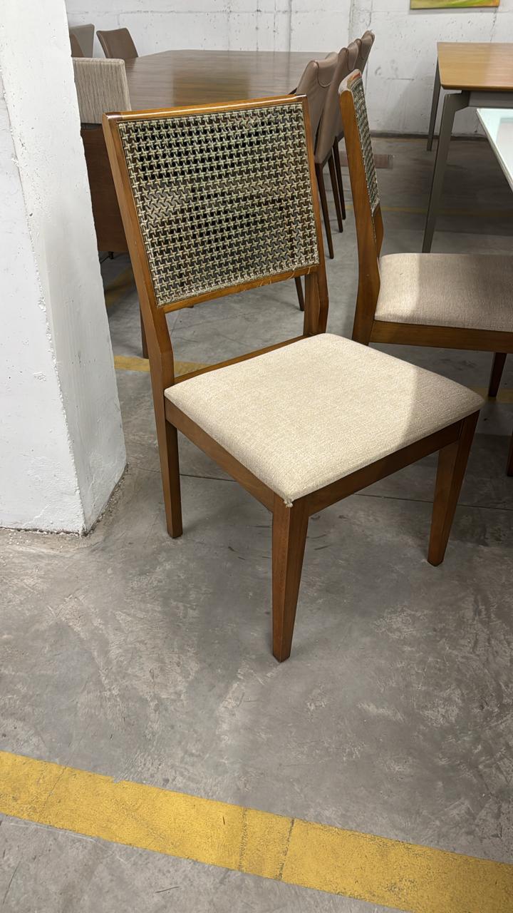 Mesa com vidro laqueado + 6 cadeiras de palhinha escura Decoralle