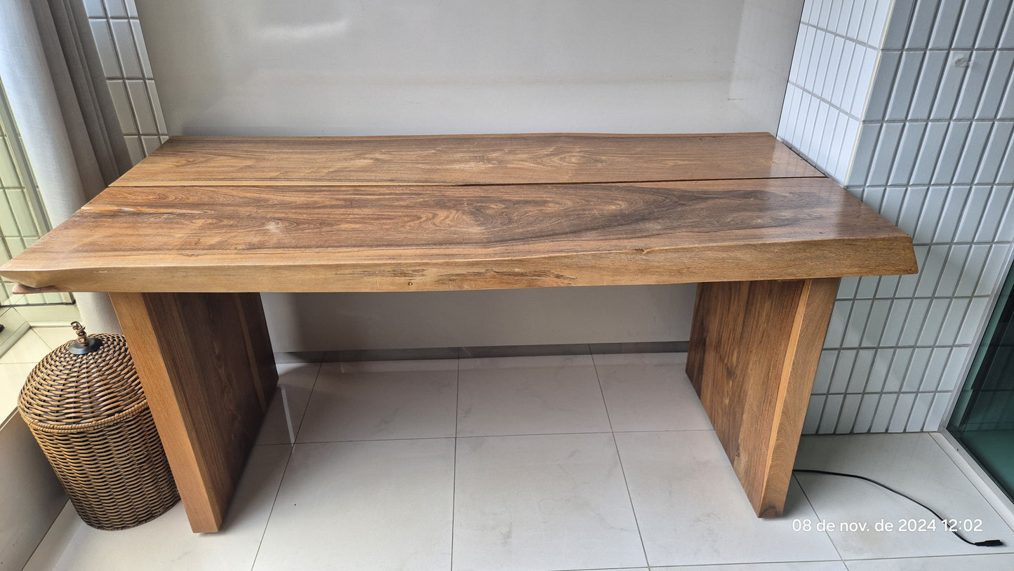 Mesa de Madeira Maciça Rústica com pés duplos retangulares