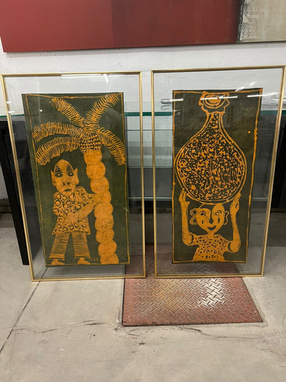 Dupla de quadros com vidro e moldura