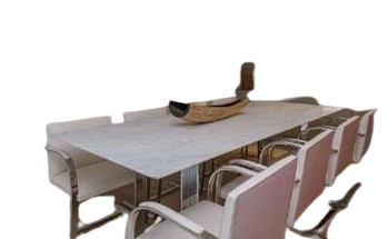 Mesa em mármore Carrara branca, pés em metal tom sobre tom