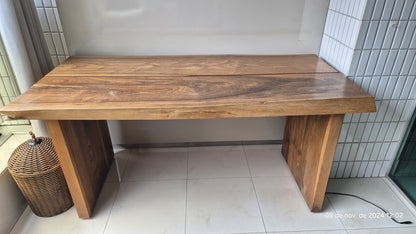 Mesa de Madeira Maciça Rústica com pés duplos retangulares