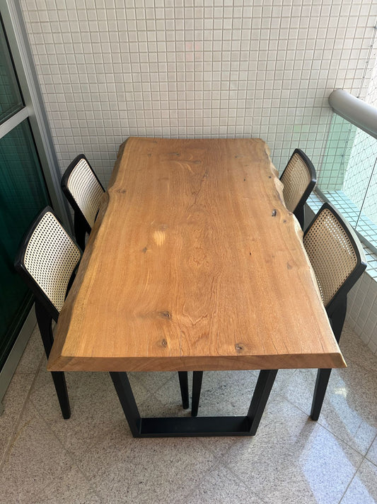 Mesa madeira demolição base preta